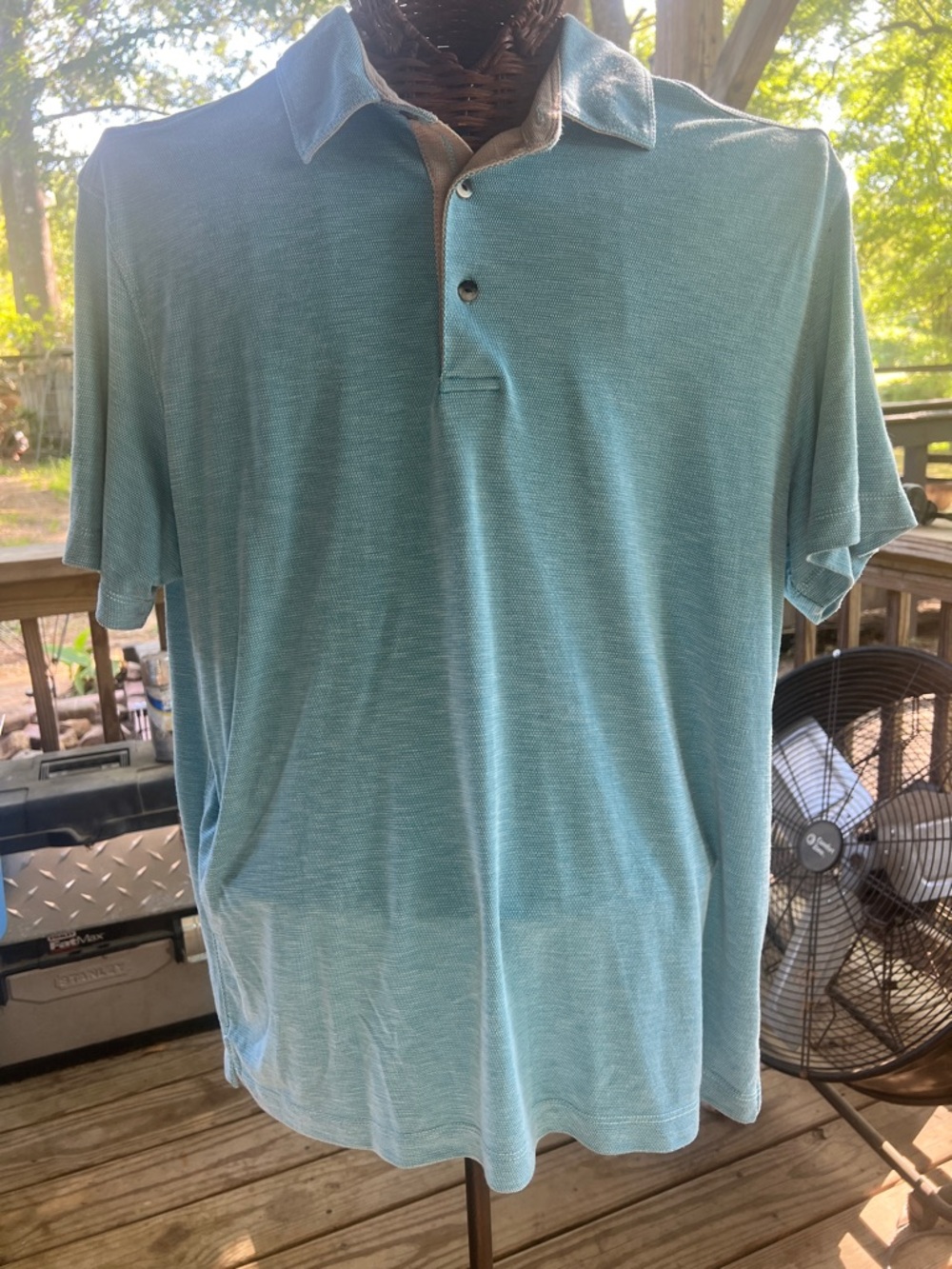 Van Heusen Men's Polo in Teal with Tan Contrast Collar